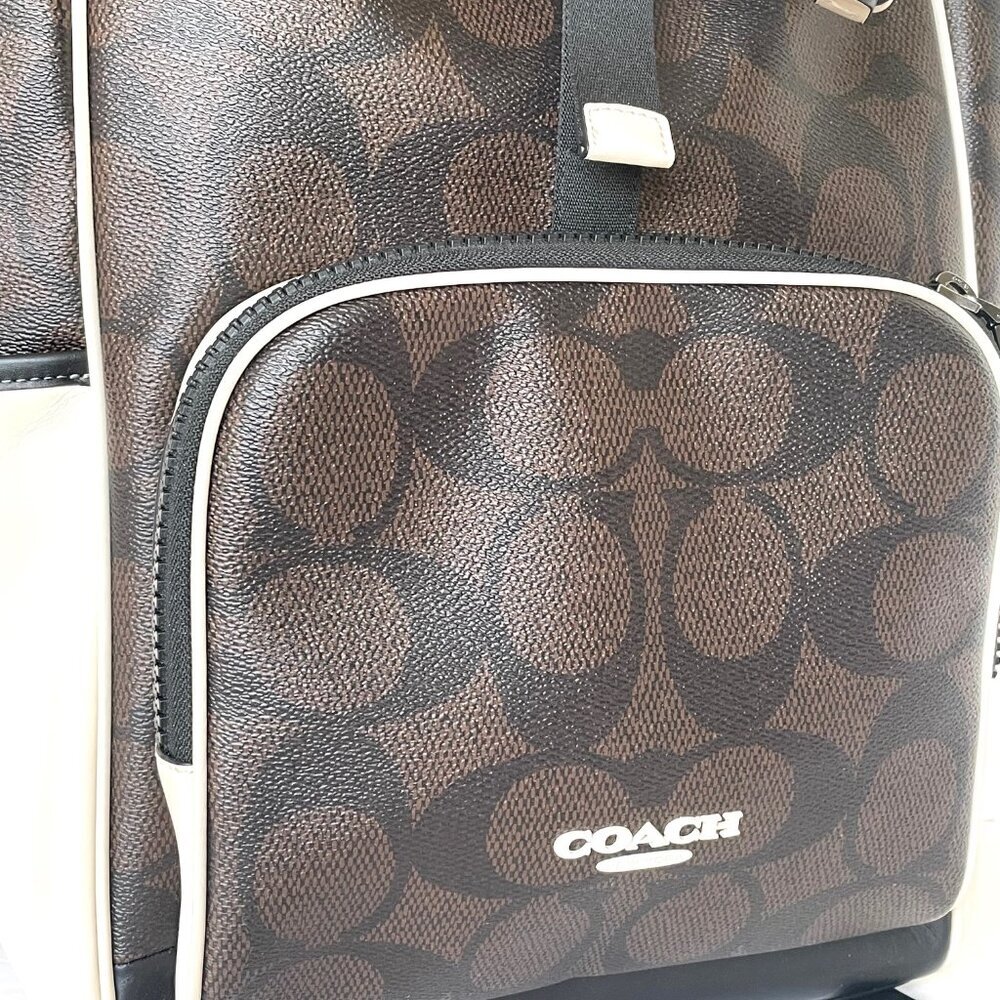 Coach Racer Backpack Colorblock Signature Canvas Leather Walnut Chalk CY775 - Picture 4 of 10